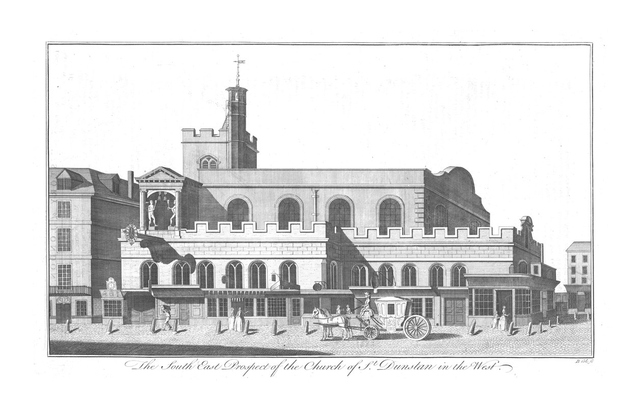 A perspectiva do sudeste de St. Dunstan, no oeste, c1756. de Benjamin Cole
