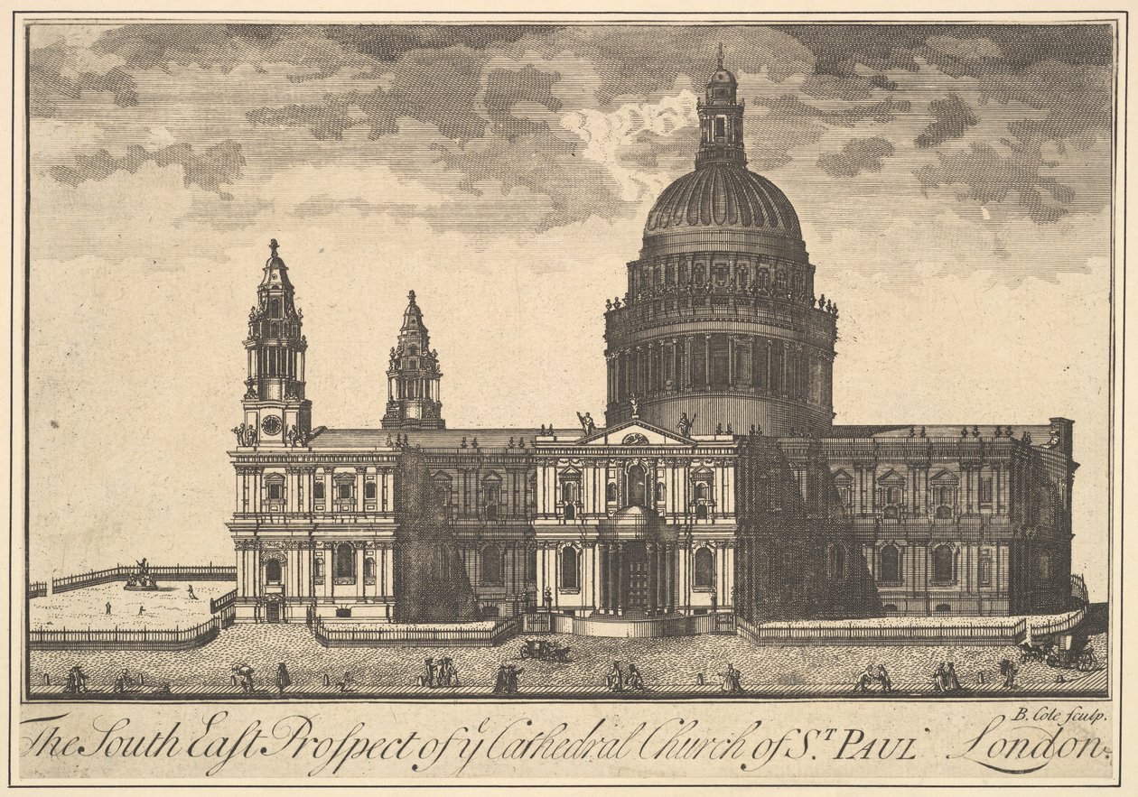 A perspectiva do sudeste da igreja da catedral de St. Paul, perspectivas de Londres Overtons, 1720-30. de Benjamin Cole