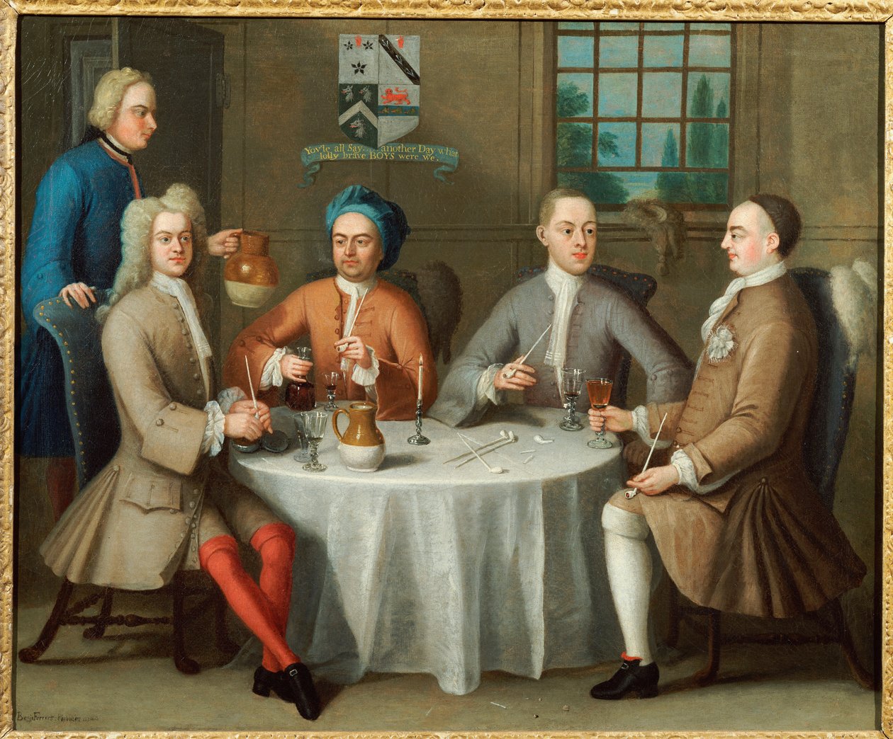 Um retrato de grupo de Sir Thomas Sebright, Sir John Bland e dois amigos, 1723 de Benjamin Ferrers