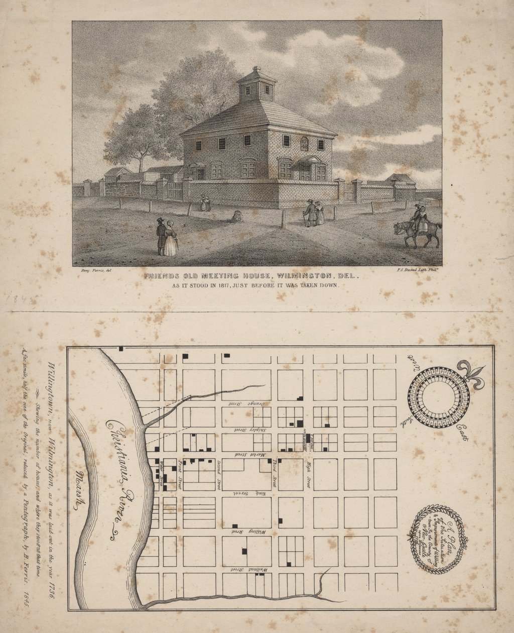 Amigos Old Meeting House, Wilmington, Delaware, litho por PS Duval, 1845 de Benjamin Ferris