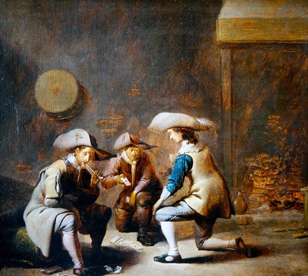 Interior de uma sala de Guarda com Soldados Jogando Cartas (óleo no painel) de Benjamin Gerritsz. Cuyp