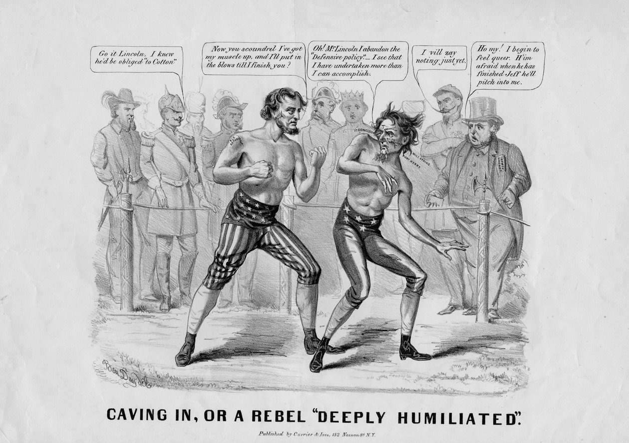 Caving in, ou, Um rebelde "profundamente humilhado", publicado por Currier und Ives, Nova York, c.1864 (litografia) de Benjamin Harris Day