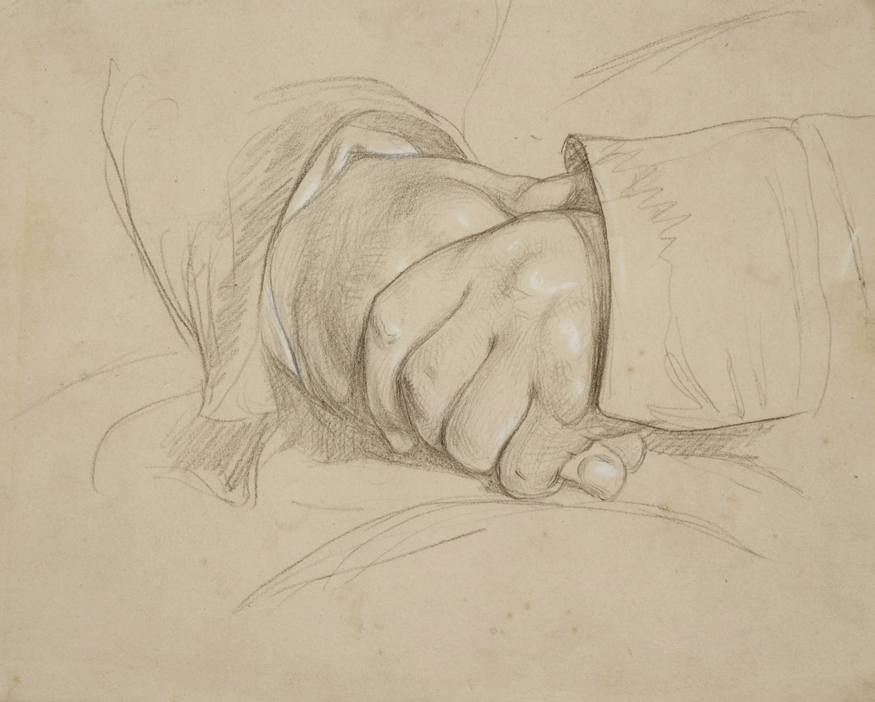 Mãos entrelaçadas, dizem ser as do poeta William Wordsworth de Benjamin Haydon