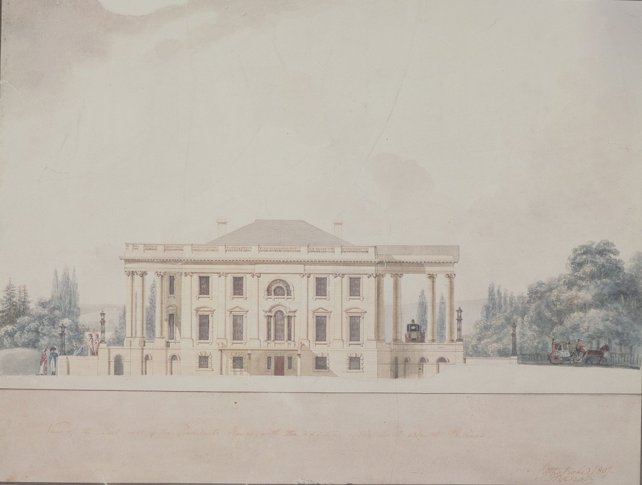O pórtico sul da casa do presidente, 1807 de Benjamin Henry Latrobe