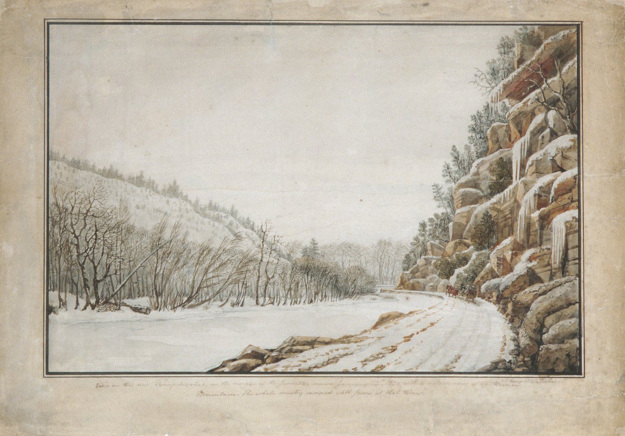 Vista na Rodovia Nova, na Margem da Juniata, com Vista Distante..., 1820. de Benjamin Henry Latrobe