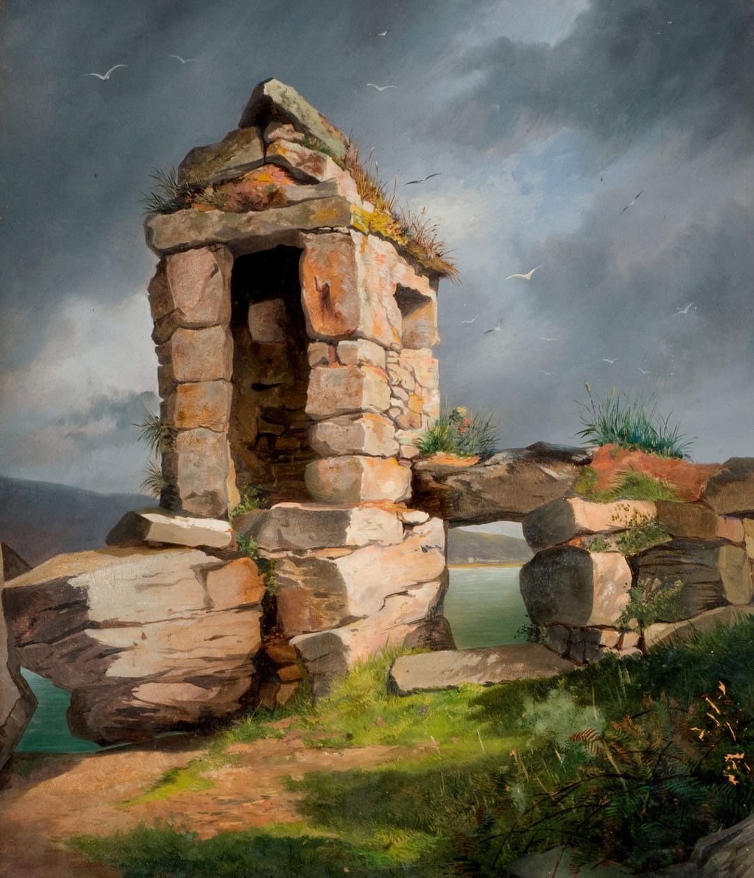 Ruínas, Monte de São Miguel, Cornualha, 1858. de Benjamin Johnson