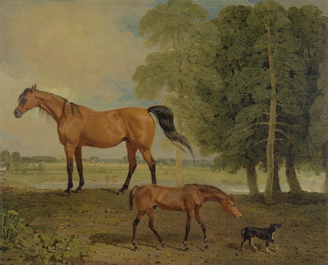 Broodmare with Potro and Terrier (óleo sobre tela) de Benjamin Marshall