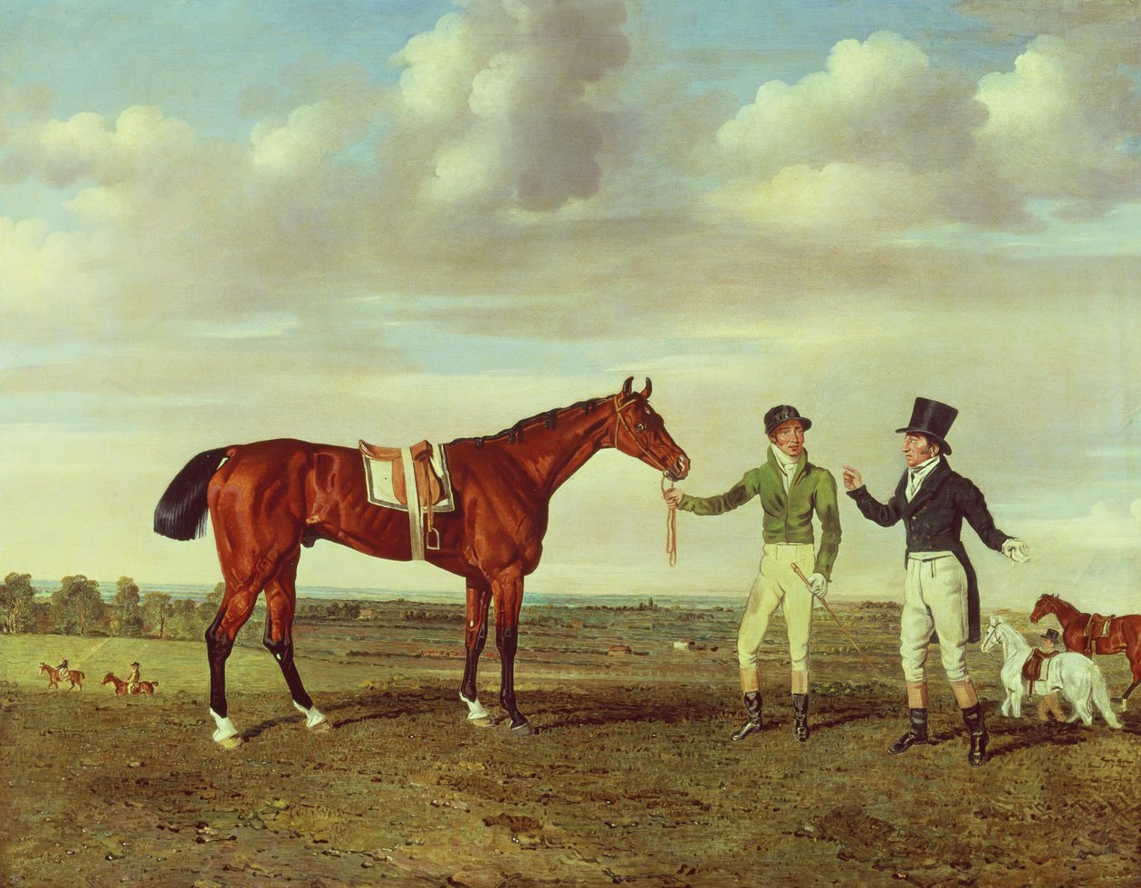 Zinganee, mantido por Sam Chifney Junior com o proprietário, Sr. William Chifney, em Newmarket, c.1829 de Benjamin Marshall