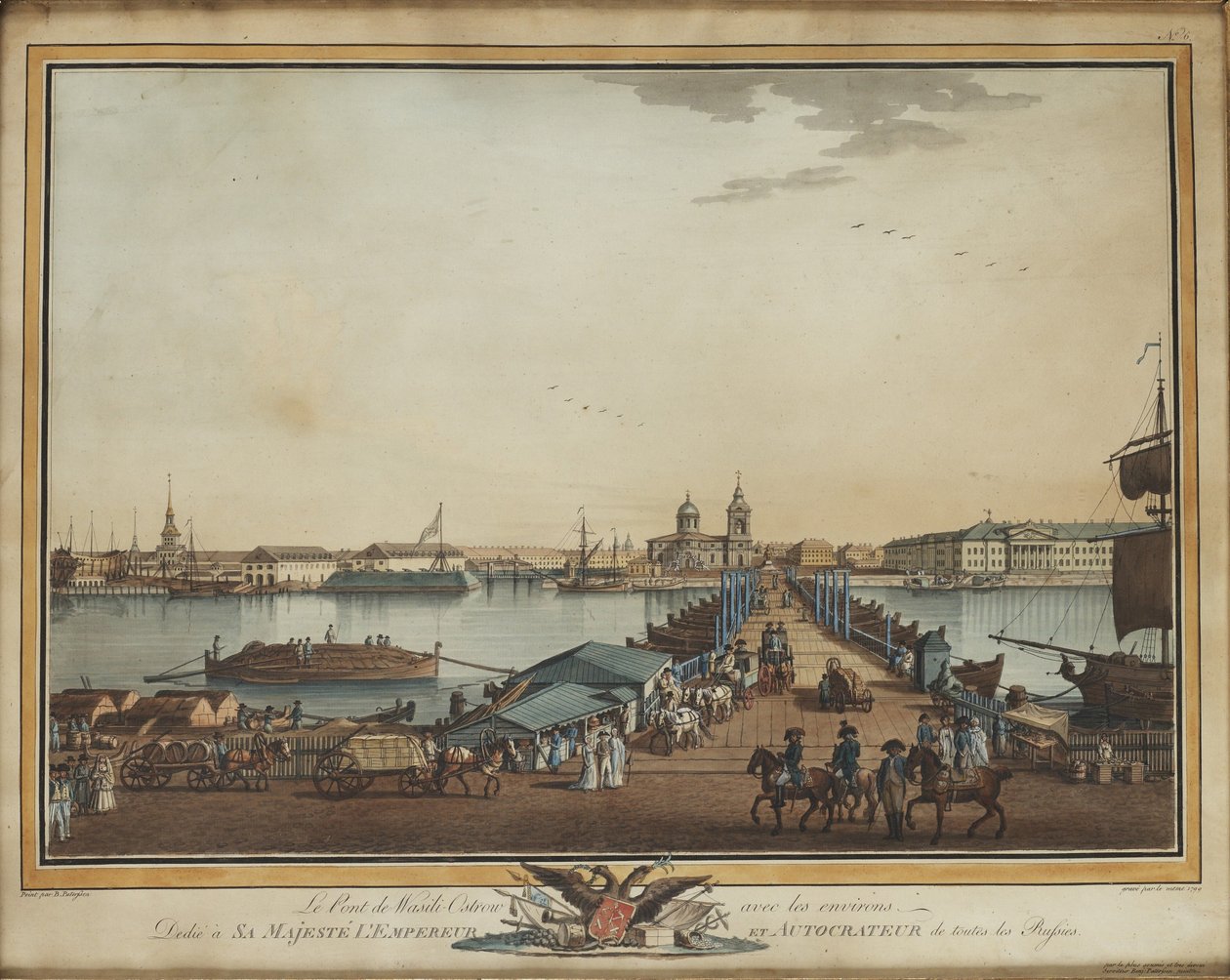A ponte de câmbio na ilha Vasilievsky, 1799 de Benjamin Paterssen