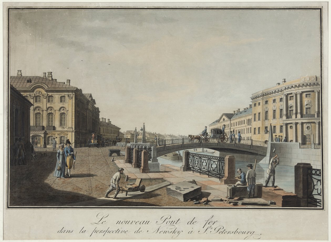 Vista da Ponte Verde em São Petersburgo - Benjamin Paterssen (1748-1815). Gravura, aguarela, depois de 1808. Museu Estadual de História de São Petersburgo de Benjamin Patersson