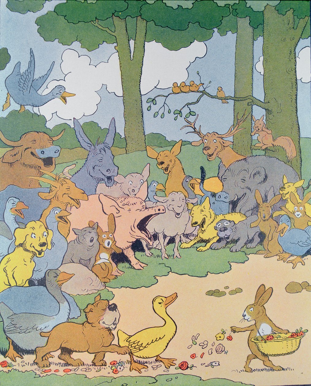 Ilustração para o álbum "Gedeon, chefe dos ladrões" (gravura a cores) de Benjamin Rabier