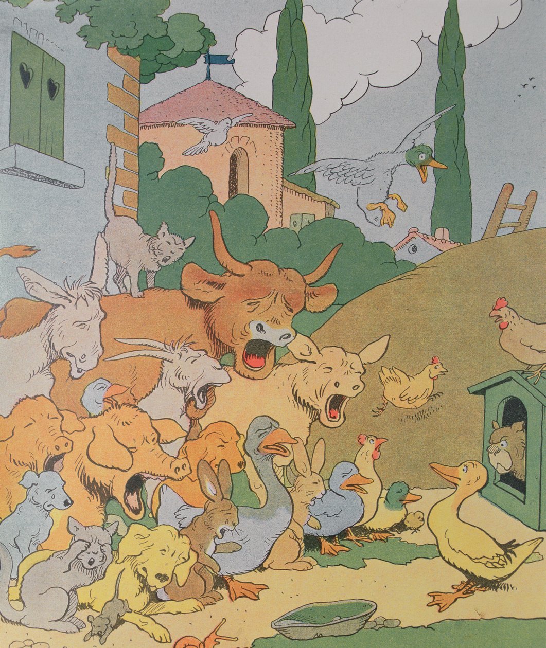 Ilustração para o álbum "Gedeon, chefe dos ladrões" (gravura a cores) de Benjamin Rabier