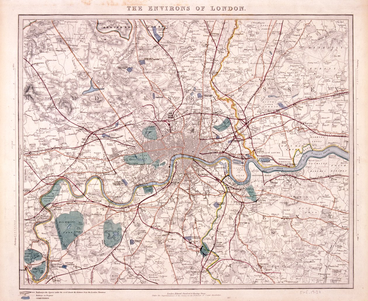 Mapa de Londres, c1860 de Benjamin Rees Davies