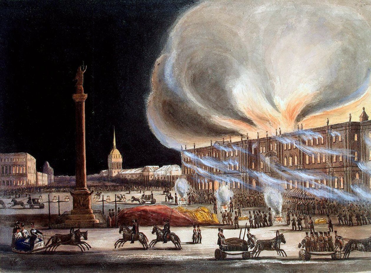 Incêndio no Palácio de Inverno em dezembro de 1837, 1838. de Benjamin Richard Green