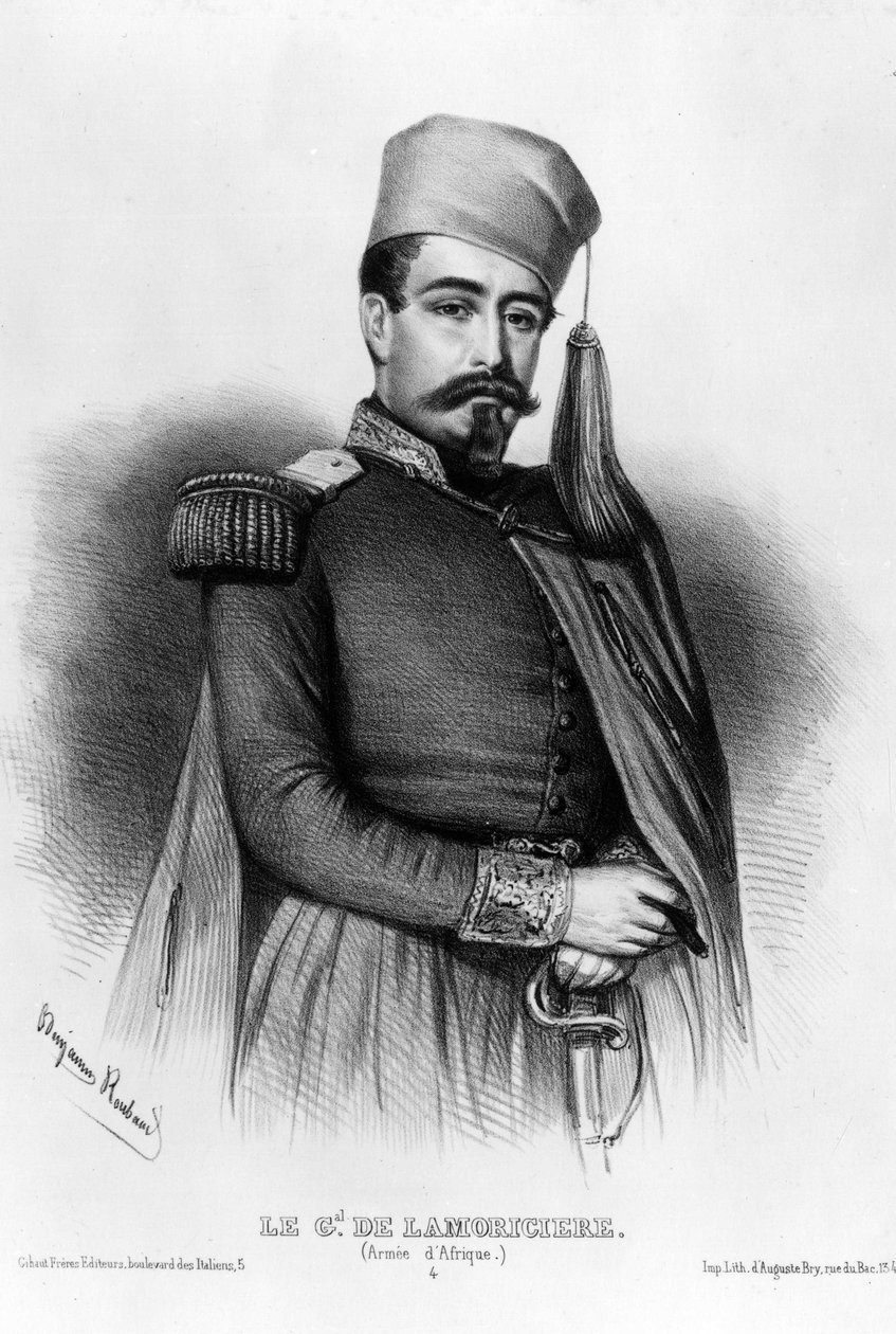 Retrato de Louis Jucault de Lamoriciere (1806-1865), general francais (desenho) de Benjamin Roubaud
