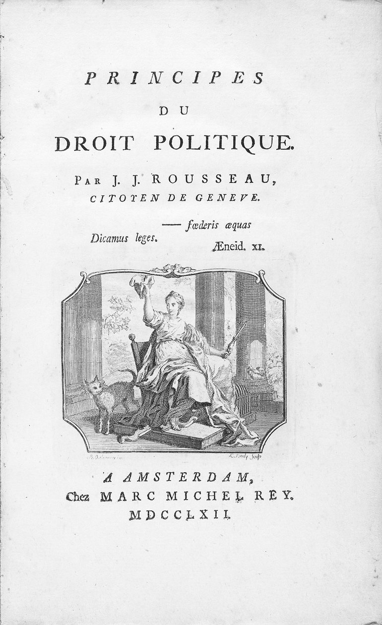 Frontispício de "Diretores do Direito Político", de Jean Jacques Rousseau, com vinheta alegórica da Liberdade, gravada por Borly, publicada em 1762 de Benjamin Samuel Bolomey