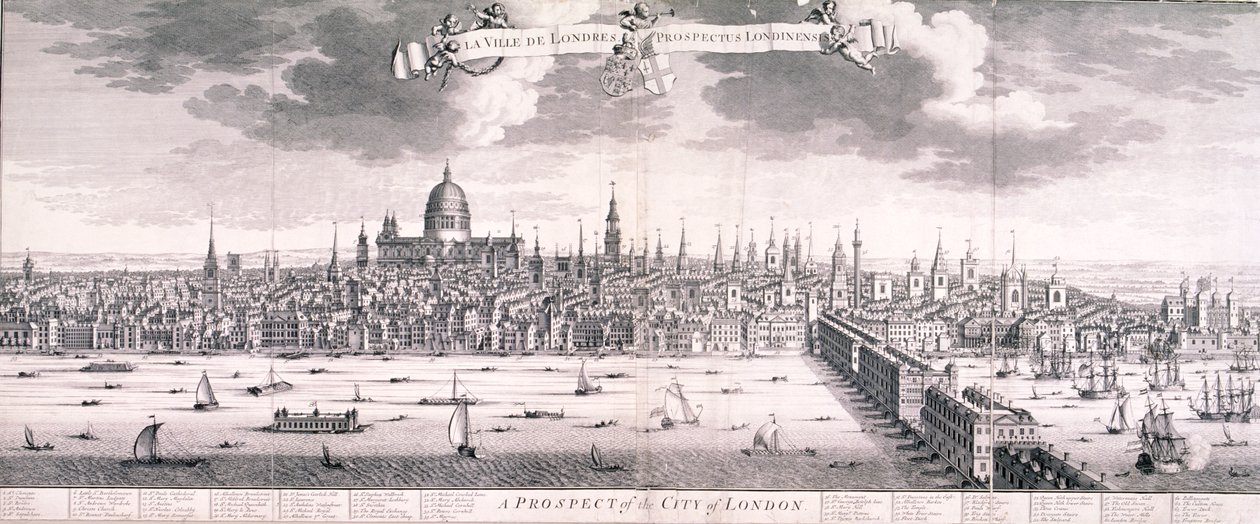 Vista panorâmica de Londres, 1710 de Benjamin Smith