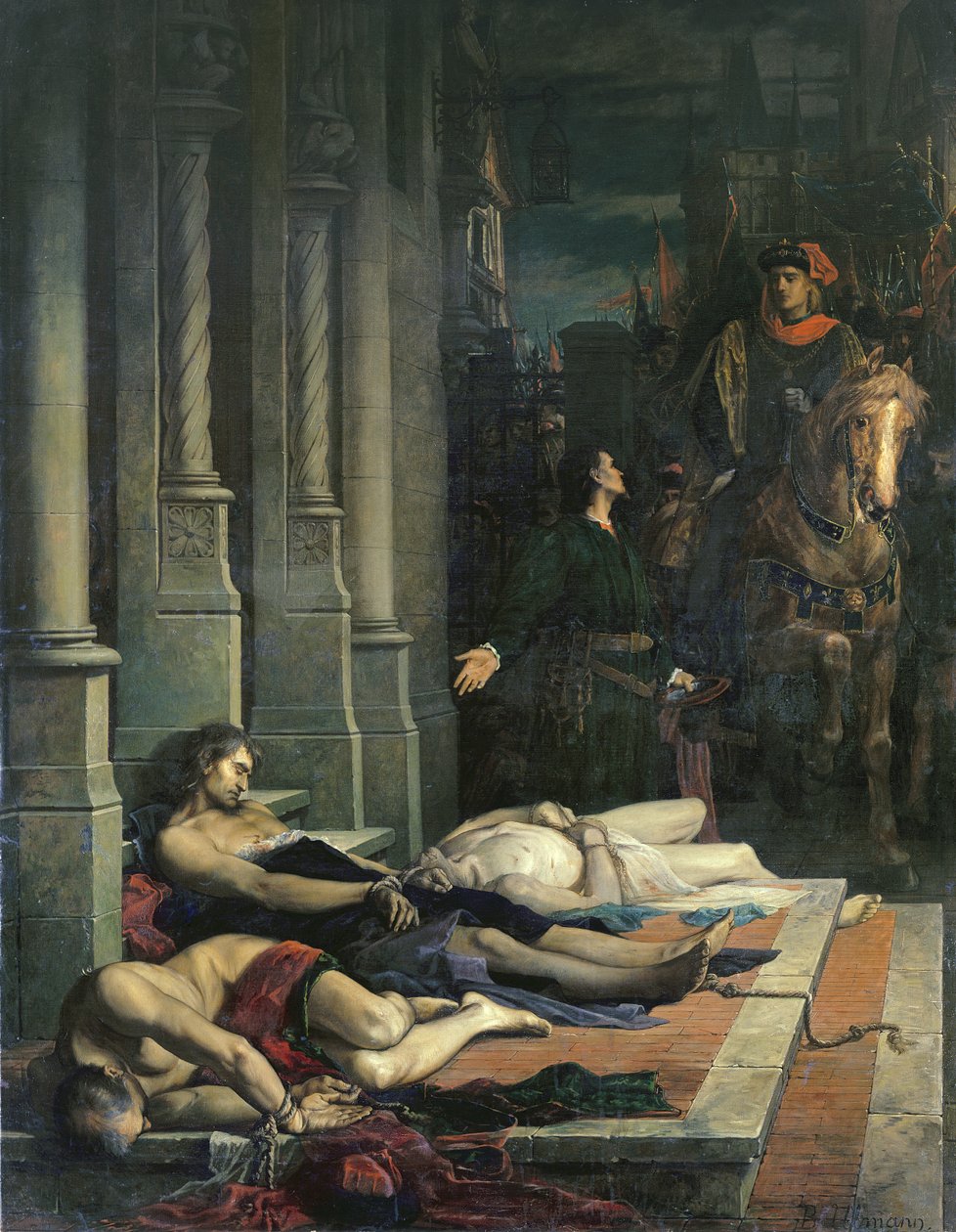 O Corpo de Etienne Marcel (c.1316-58) é apresentado a Dauphin Charles (1338-80) de França, futuro Charles V, 2 de Agosto de 1358 (óleo sobre tela) de Benjamin Ulmann
