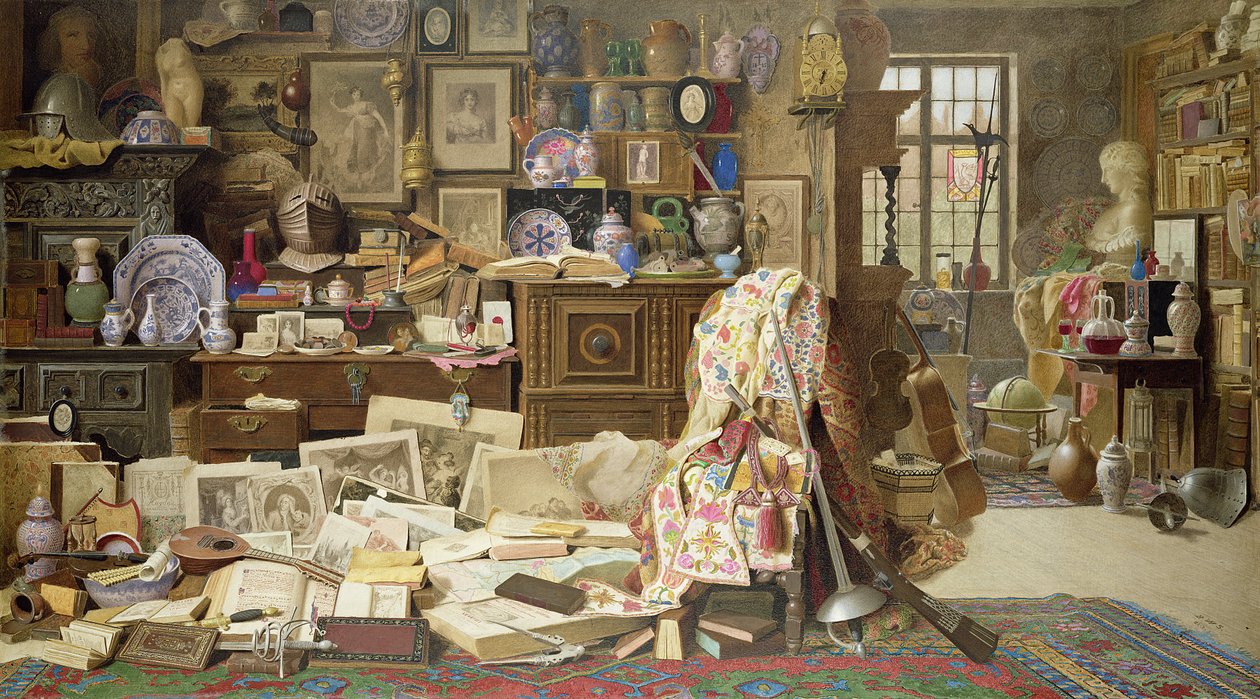 Armadura, Impressões, Quadros, Tubulações, China (Todos os Crackd) Mesas Frágeis Antigas e Cadeiras Broken Backd, 1882 (wc com bodycolour no papel) de Benjamin Walter Spiers