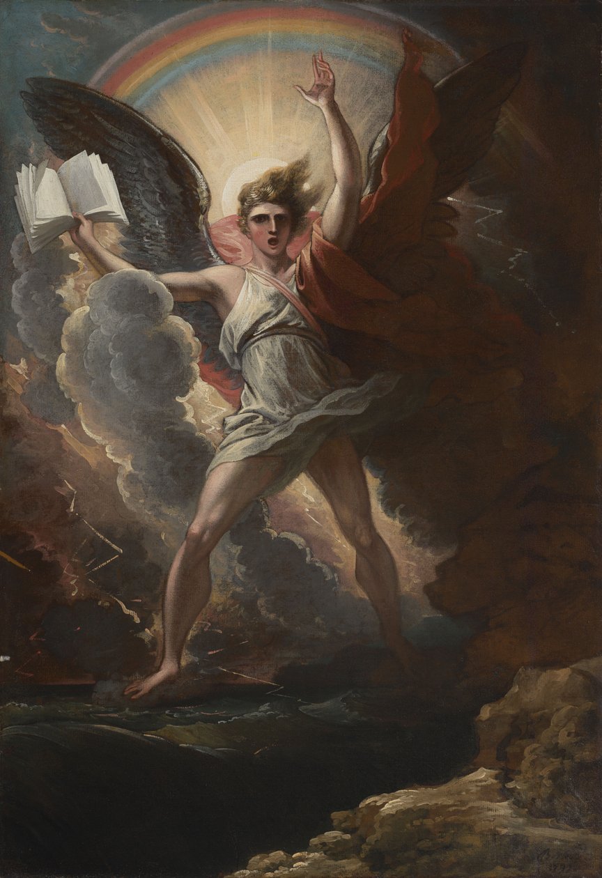 Um anjo poderoso ergue-se sobre a terra e sobre o mar de Benjamin West