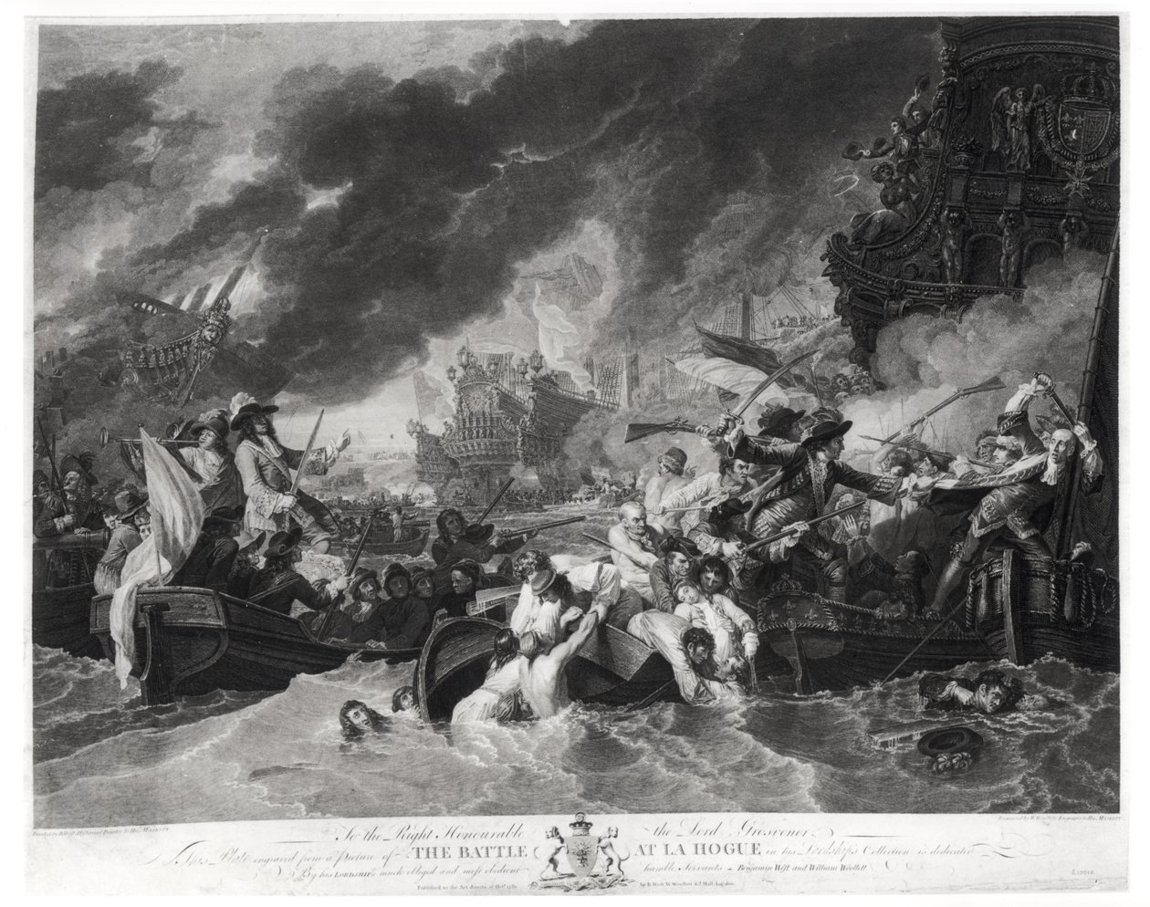 Batalha de Haia, 29 de maio de 1692, gravada por William Woollett (1735-85) 1781 (aquatint) de Benjamin West