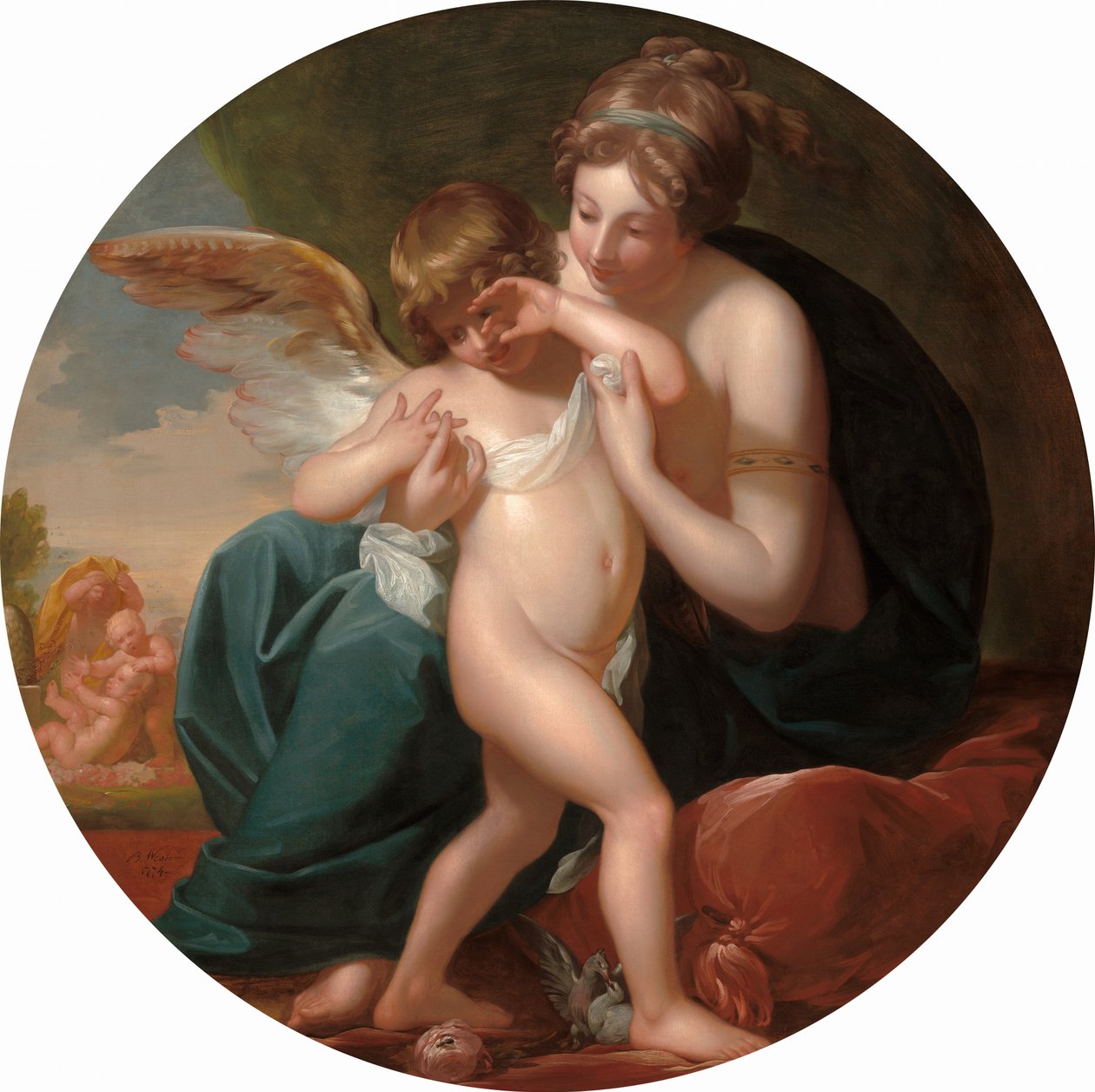 Cupido, picado por uma abelha, é acarinhado por sua mãe de Benjamin West