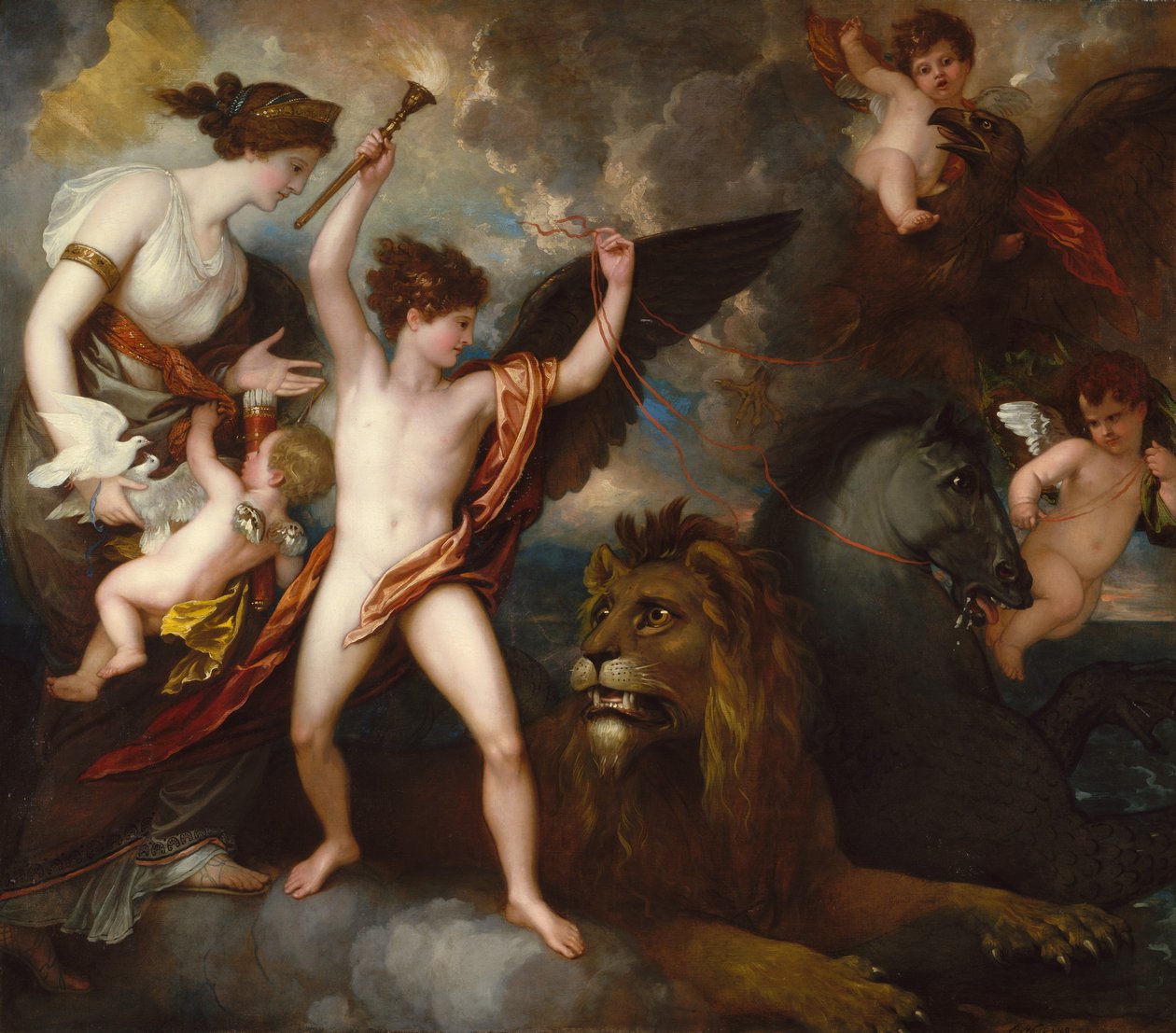 Omnia Vincit Amor, ou O Poder do Amor nos Três Elementos, 1809. de Benjamin West