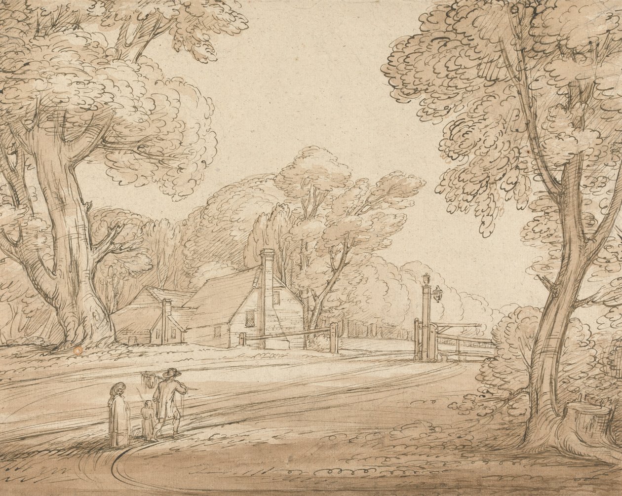 Cena de estrada na floresta de Windsor de Benjamin West