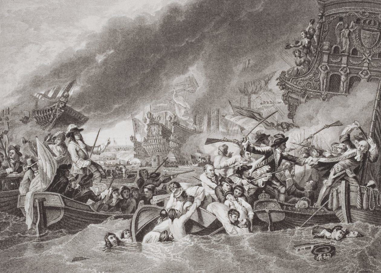 A Batalha de La Hogue, Destruição da frota francesa, 22 de maio de 1692, de "Ilustrações da História Escocesa e Inglesa", Volume II de Benjamin West