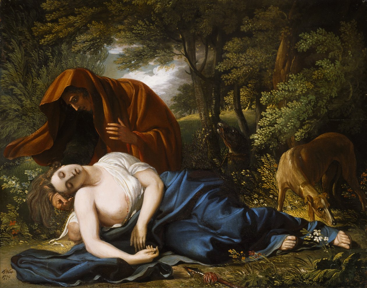 A morte de Procris, 1770, retocada em 1803 de Benjamin West