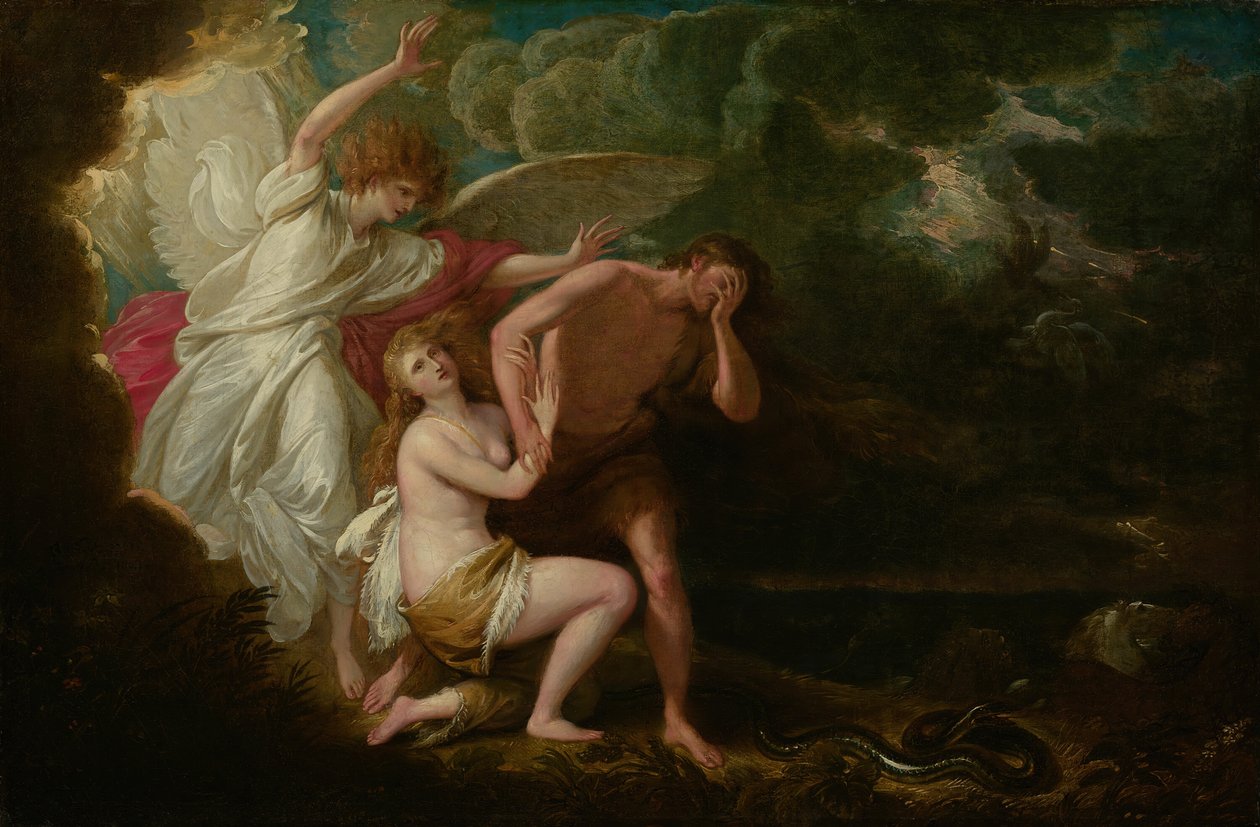 A Expulsão de Adão e Eva do Paraíso, 1791, retocada em 1803. de Benjamin West