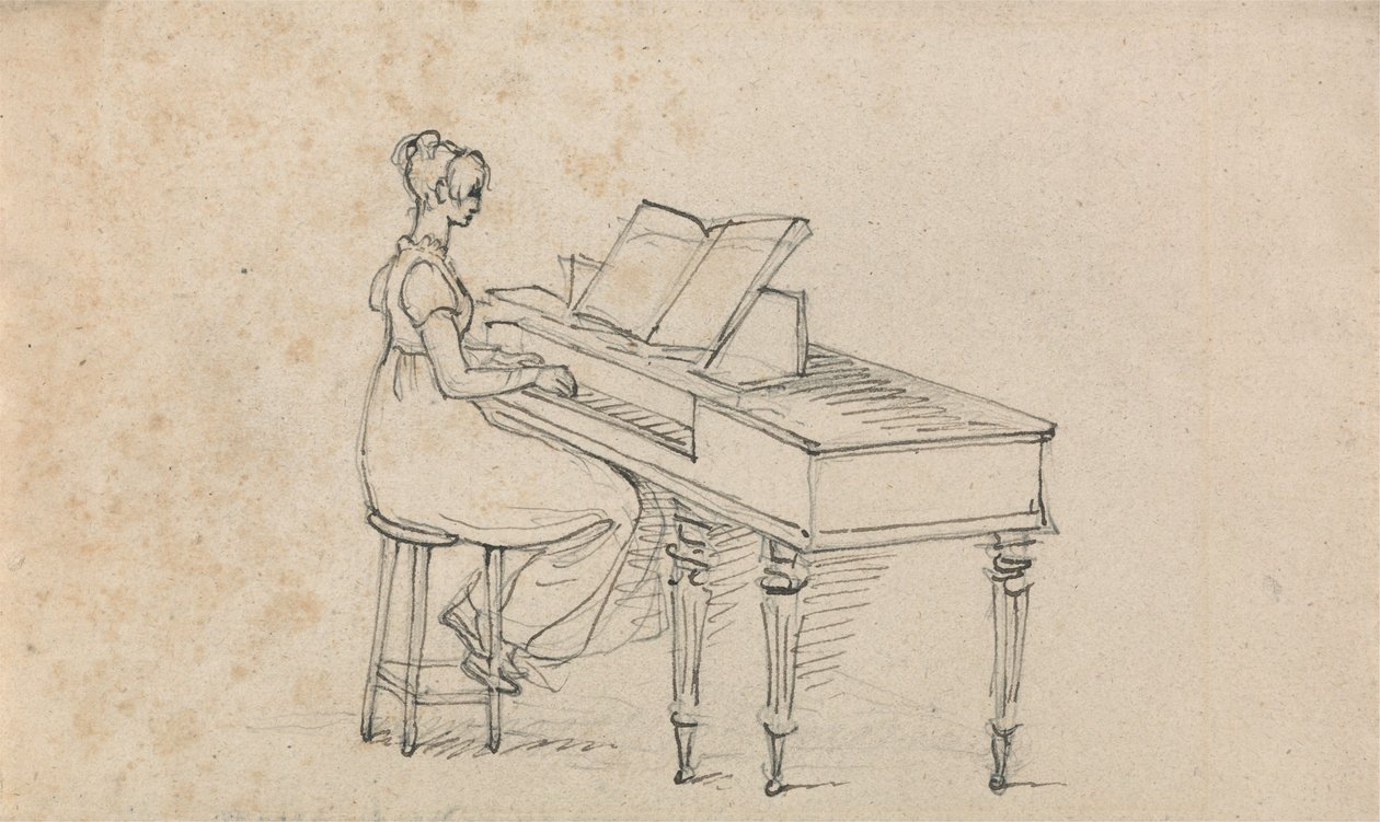 Mulher junto a um piano quadrado de Benjamin West