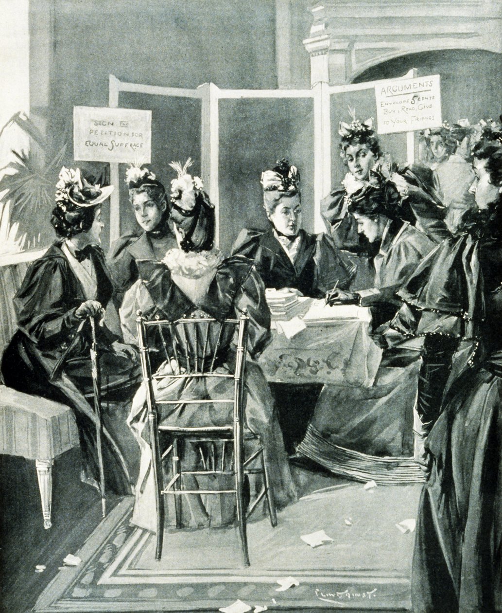 "Assine a Petição para o Sufrágio Equal" pub. 1894 (litho) de Benjamin West Clinedinst