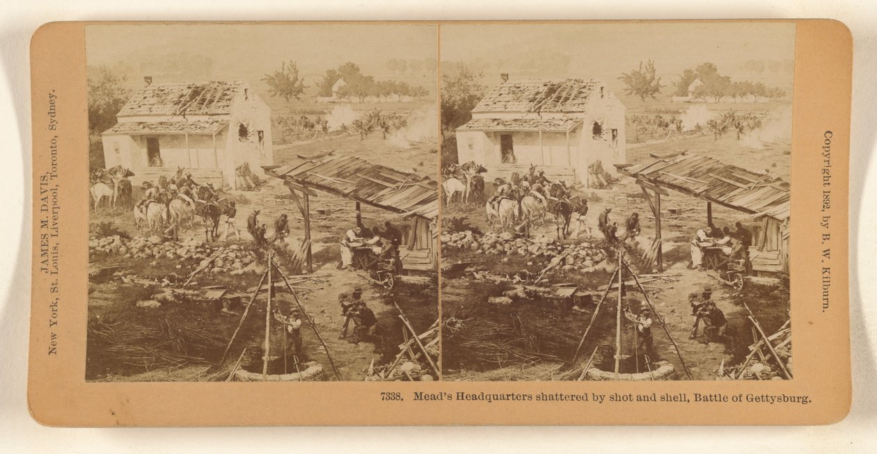 Quartel-general de Mead destruído por tiros e obuses, Batalha de Gettysburg. de Benjamin West Kilburn