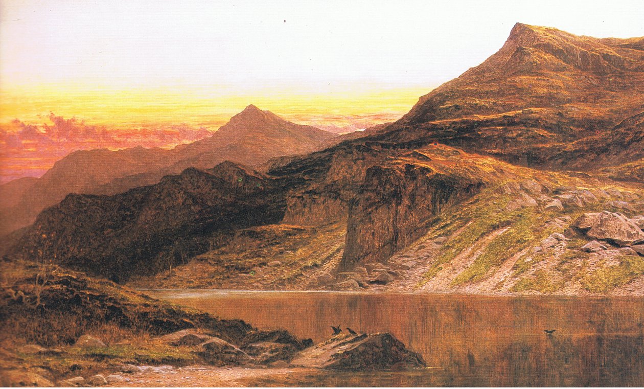 Um pôr do sol galês, de uma revista ou fonte de livro desconhecida de Benjamin Williams Leader