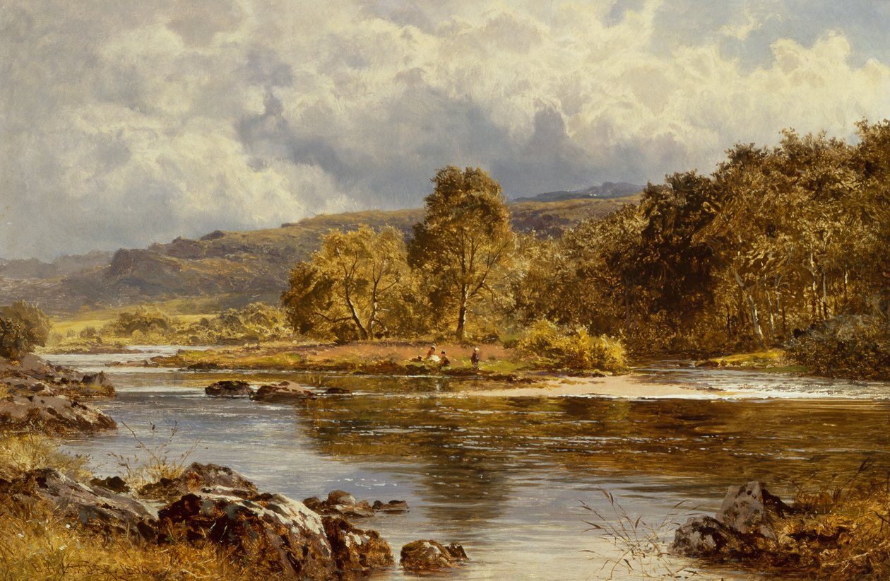 Uma ilha no LLugwy logo abaixo de Capel Curig, North Wales (óleo sobre tela) de Benjamin Williams Leader