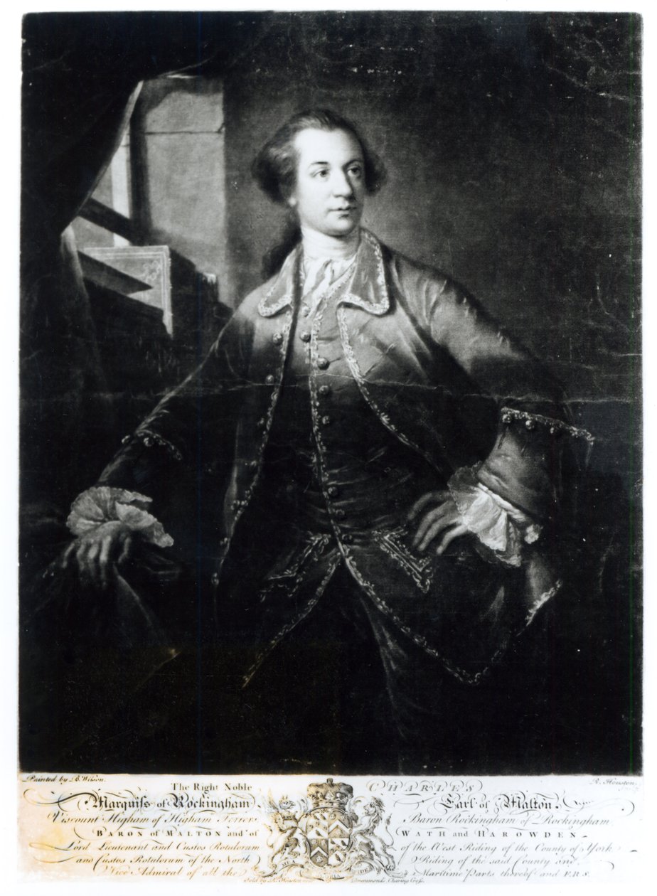 Retrato de Charles Watson-Wentworth, segundo marquês de Rockingham (1730-82), gravado por Richard Houston (1721-75) de Benjamin Wilson