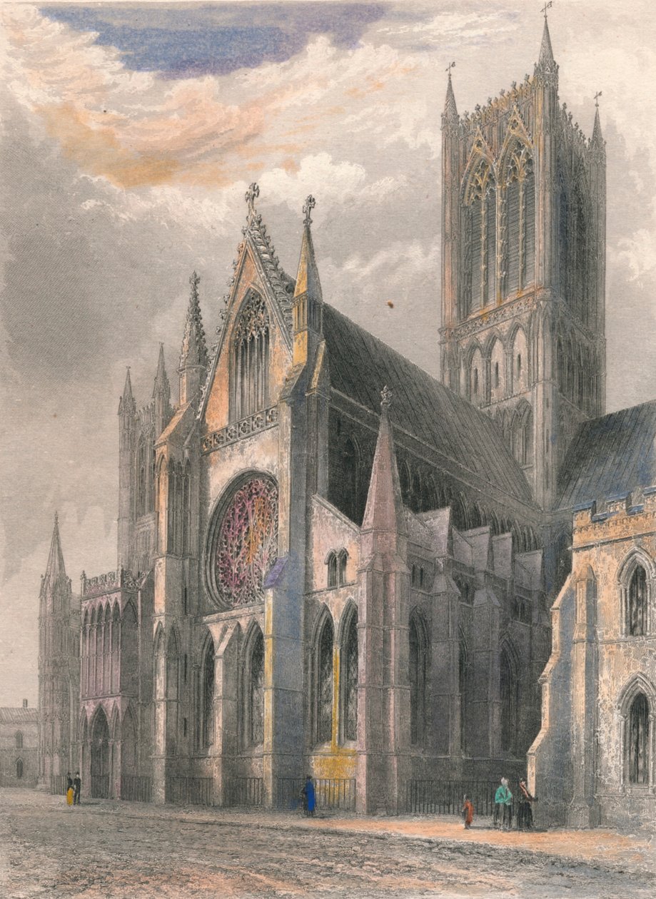 Catedral de Lincoln - vista do transepto sul e da torre central, 1836 de Benjamin Winkles