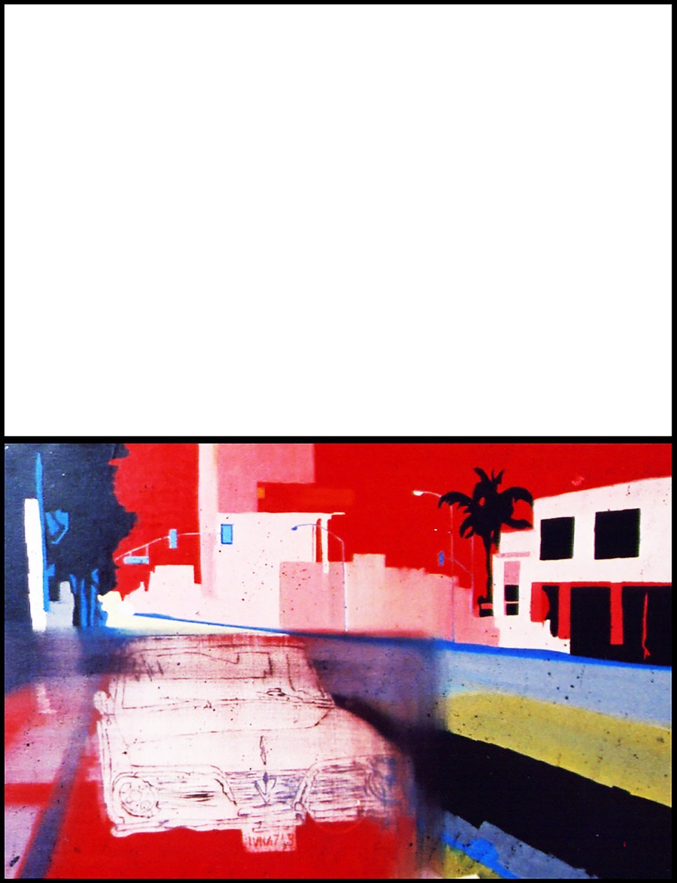 Carro californiano numa faixa californiana, 2003 (óleo sobre 2 telas justapostas) de Benoit Erwann Boucherot