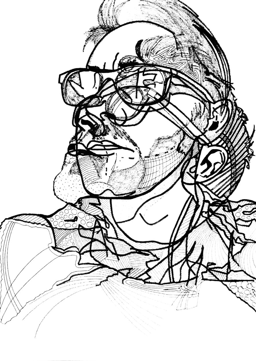 Autorretrato duplo, 2013 (óleo, tinta e impressão sobre 2 telas justapostas e emolduradas) de Benoit Erwann Boucherot