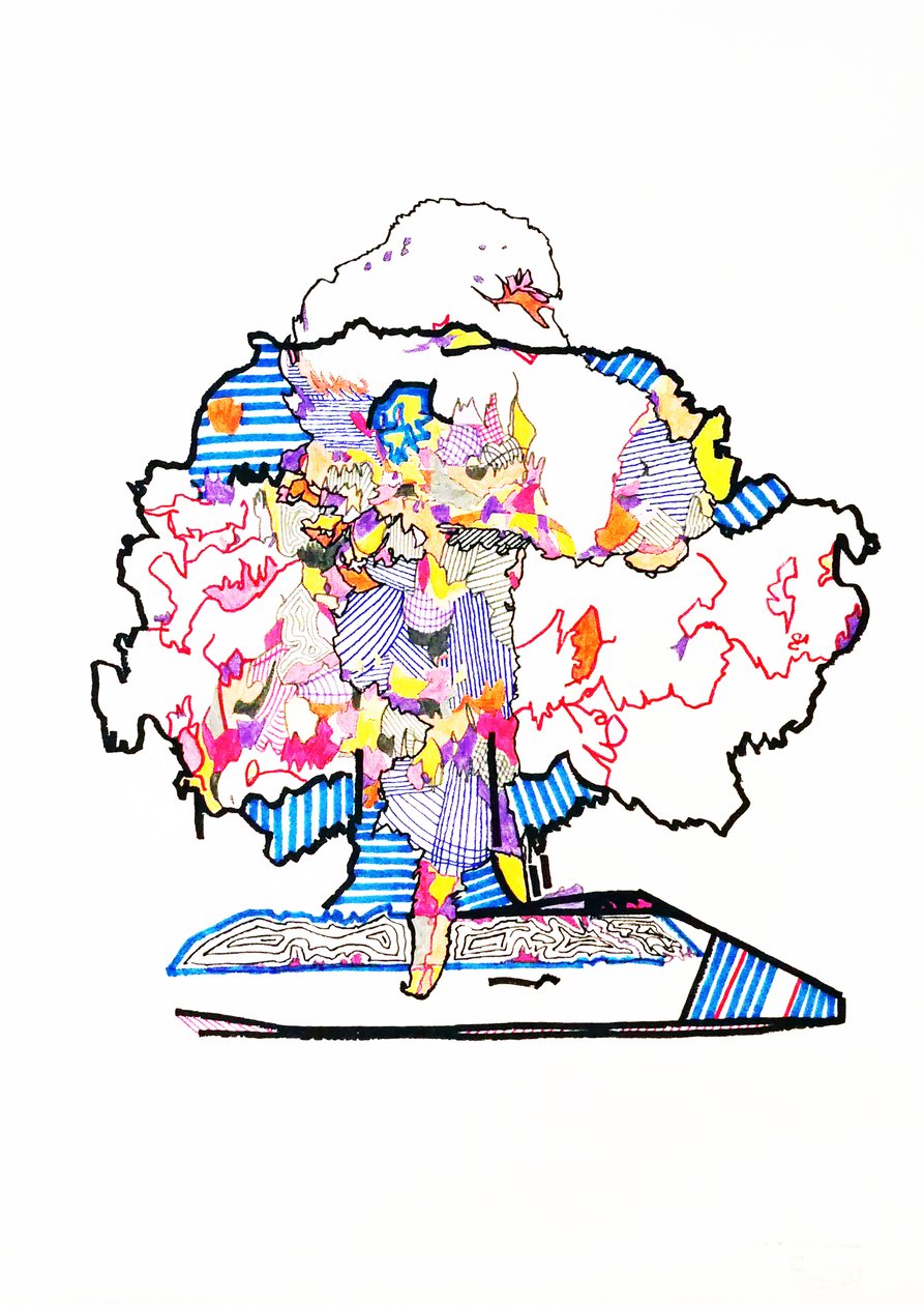 Duplo ensaio atómico, 2019 (tinta sobre papel) de Benoit Erwann Boucherot