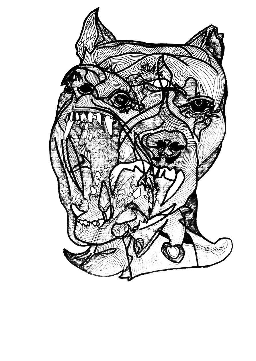 Double rottweiler, 2019 (tinta sobre papel) de Benoit Erwann Boucherot