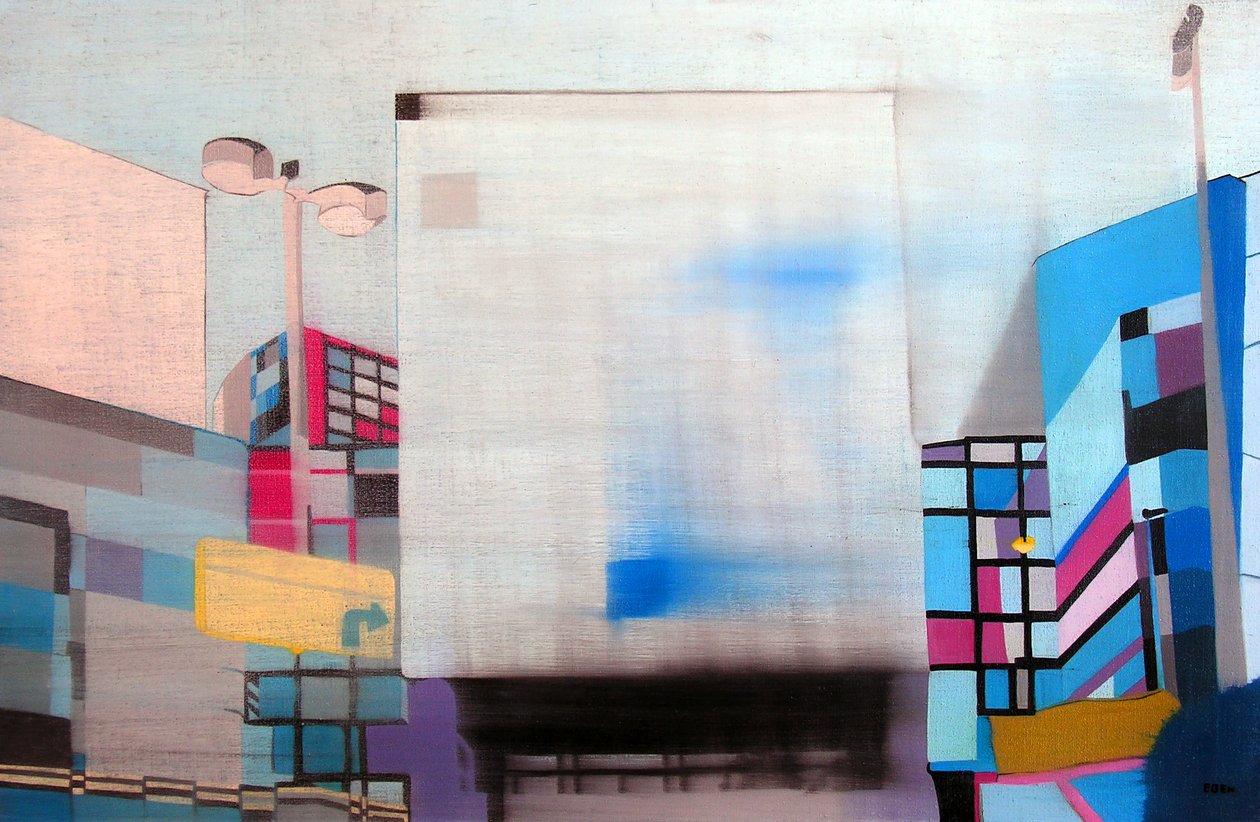 Downtown L.A. through car window, 2003 (óleo sobre 2 telas justapostas) de Benoit Erwann Boucherot