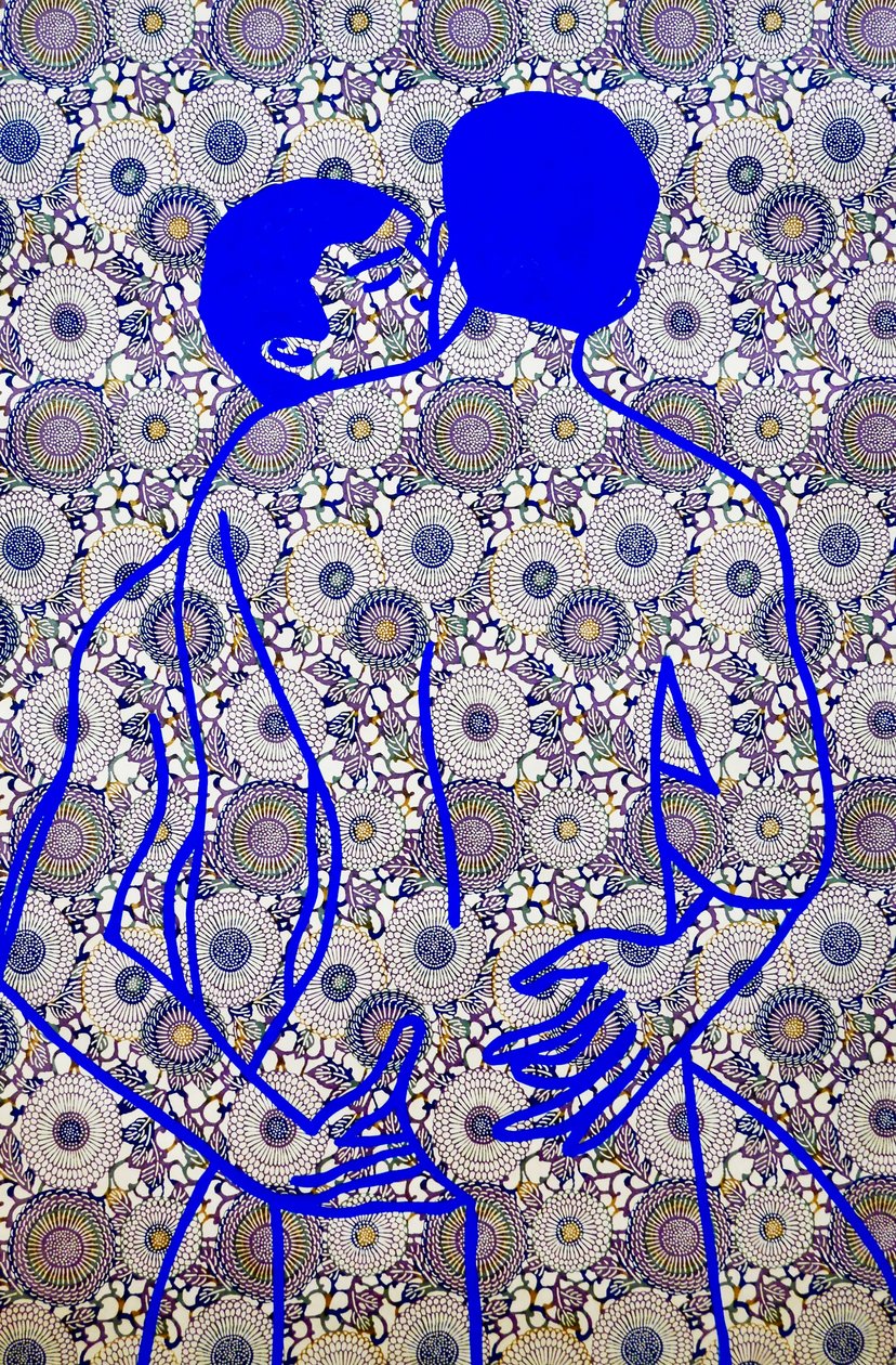 Masculin japonais 11, 2020 (acrílico sobre papel japonês serigrafado) de Benoit Erwann Boucherot
