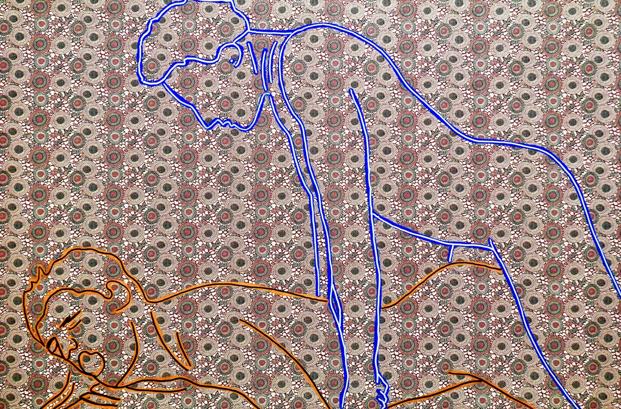 Masculin japonais 13, 2020 (acrílico sobre papel japonês serigrafado) de Benoit Erwann Boucherot