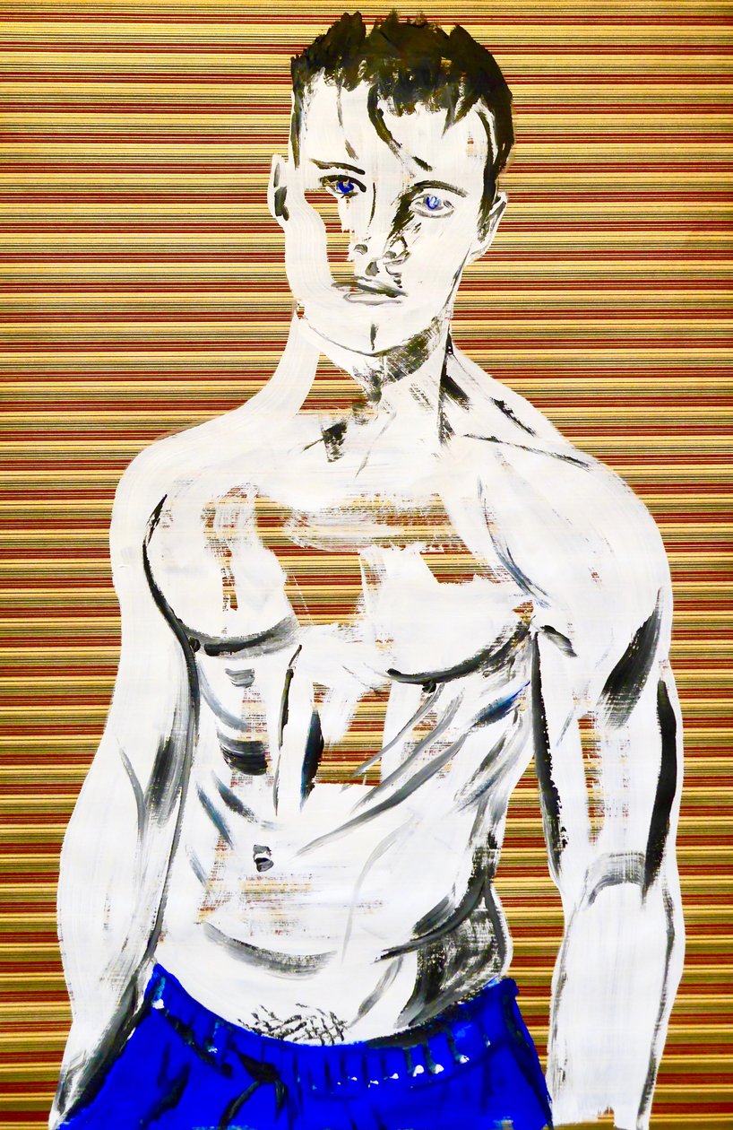 Masculin japonais 7, 2020 (acrílico sobre papel japonês serigrafado) de Benoit Erwann Boucherot