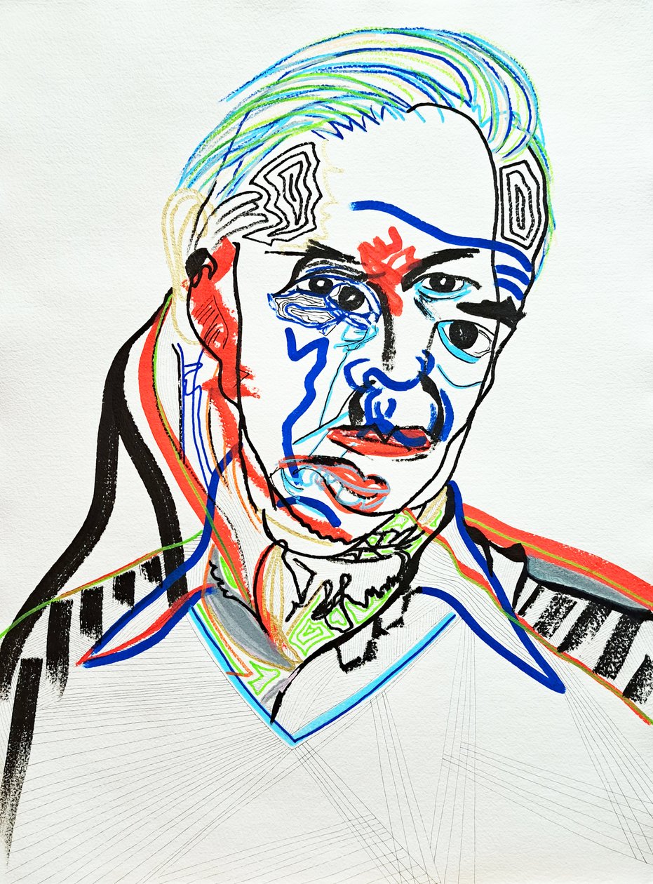 Surportrait : Hans J. Wegner, 2022 (acrílico sobre papel) de Benoit Erwann Boucherot
