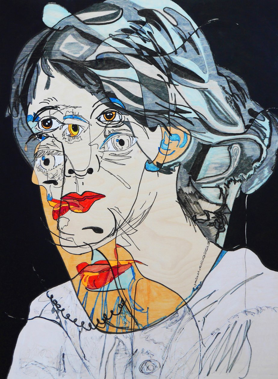 Surportrait : Virginia Woolf, 2021 (óleo e acrílico sobre painel de madeira) de Benoit Erwann Boucherot