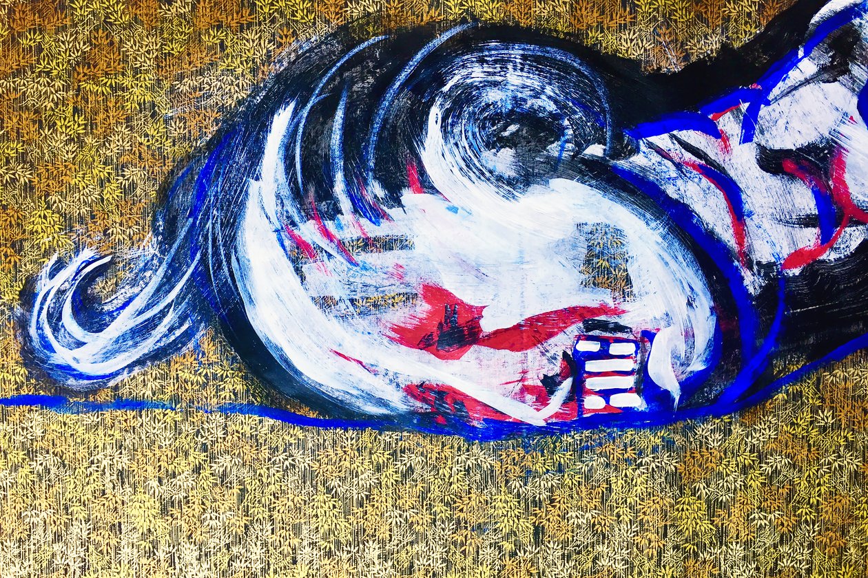 Surportrait japonais 2, 2020 (acrílico sobre papel japonês serigrafado) de Benoit Erwann Boucherot