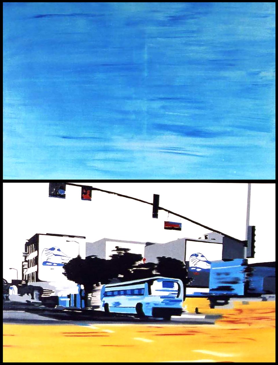 O autocarro azul chama-nos, 2003 (óleo sobre 2 telas justapostas) de Benoit Erwann Boucherot